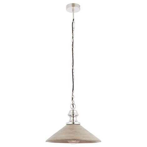 Melbury Grey Washed Wood And Bright Nickel Plate 1lt Ceiling Pendant Light 40w