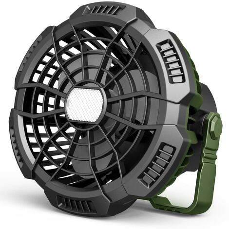 Melchioni Family  Ventilatore Portatile da Campeggio Ricaricabile, Batteria 5200 mah, Luce LED, 3 Luminosità, 3 Velocità, Diametro 10 cm, Gancio per essere appeso e Telecomando, Rotazione di 180°