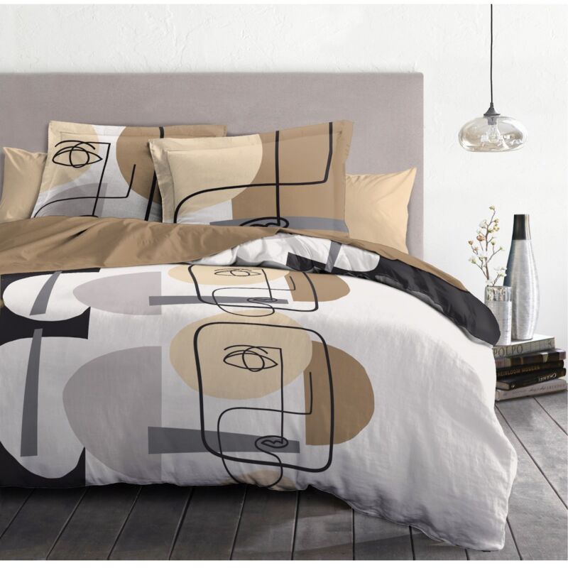 Home Linge Passion - Parure de couette 3 pieces coton 57 fils beige 240x260 cm - meli melo
