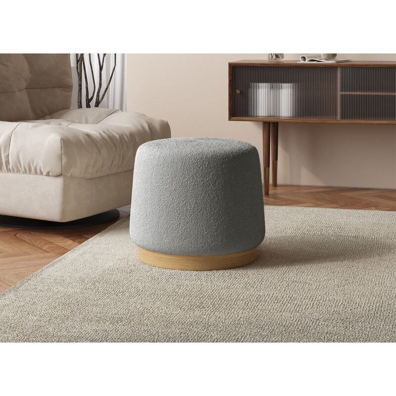 Deco In Paris - melia - Pouf design en tissu effet peau de mouton gris et bois melia