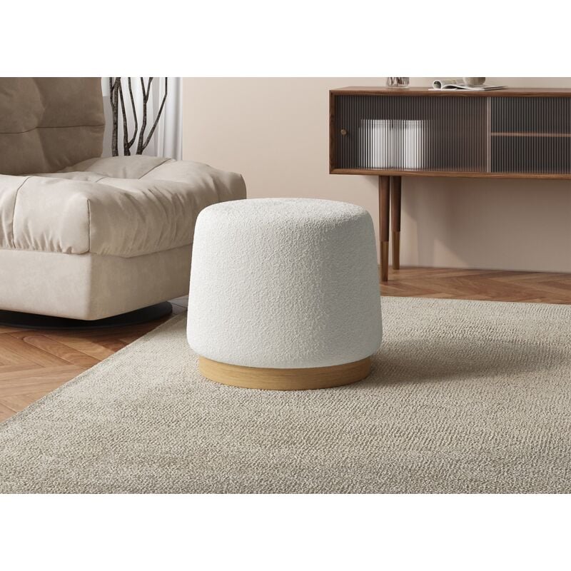 Deco In Paris - melia - Pouf en tissu effet peau de mouton écru et bois melia