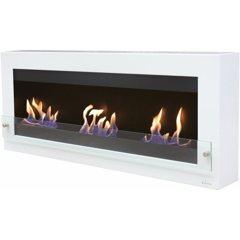 Purline - Très grande cheminée murale à l'éthanol en acier et verre trempé