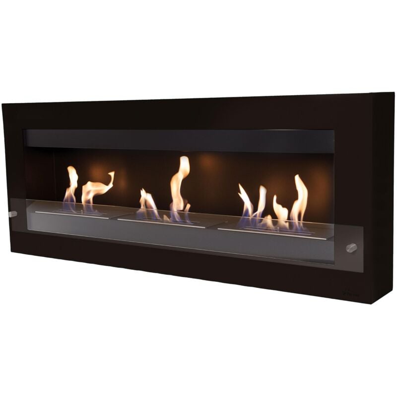 Purline - Très grande cheminée murale à l'éthanol en acier et verre trempé