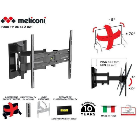 MELICONI 480866 Support mural TV pantographe Slim 400 SDRP PLUS pour TV de 32'' a 80'' (81-203 cm) + câble