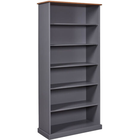 MELINA - Bibliothèque 6 Niches Bois Massif Laqué Gris