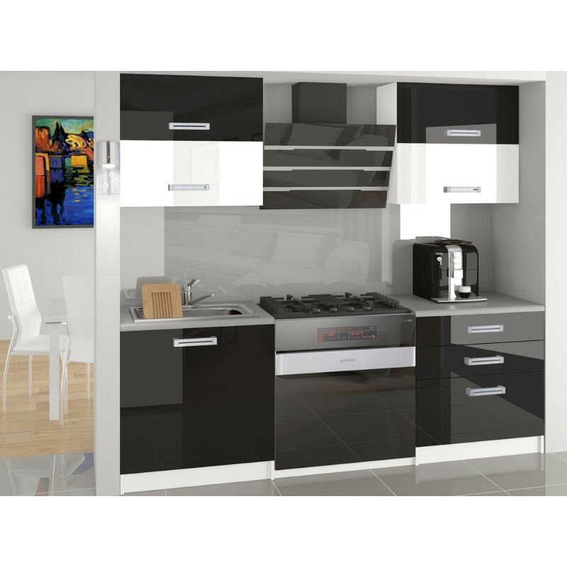 

MELIOR | Cocina completa modular lineal L 120cm 4 piezas | Plan de trabajo INCLUIDO | Conjunto de armario de cocina brillante - Negro/ Blanco