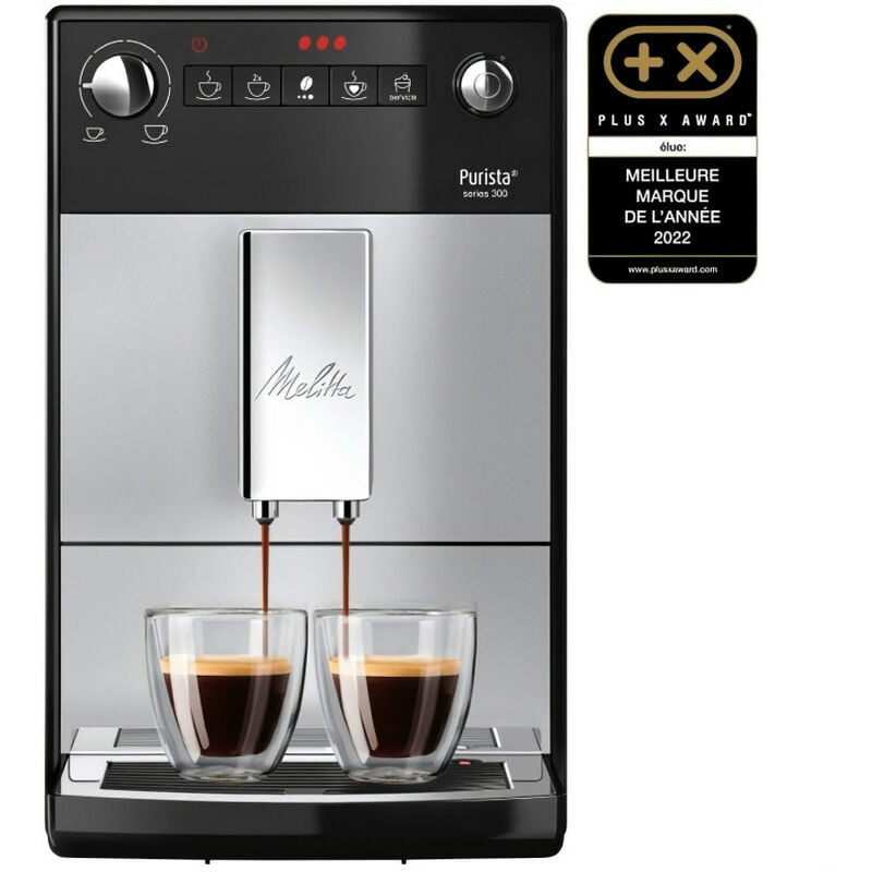 Melitta - F230-101 - Machine a cafe Purista - Expresso Automatique avec broyeur a grains - 1450W - Reservoir deau 1,2L - Argent