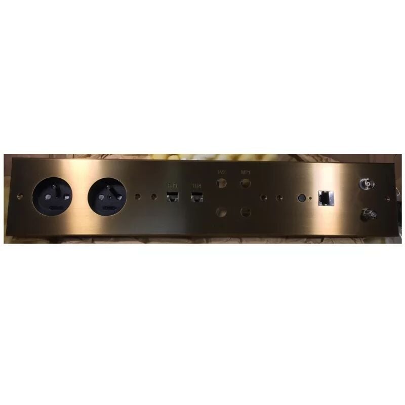 Meljac - Multiprise complète - 2 pc+t + 2 RJ45 spe + 2 rca + 1 Crestron + 1 bnc + 1 Embase f + gr - Bronze - 41x8cm