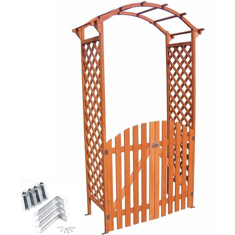 Melko – Arche de jardin en bois 120x60x206 cm – Entrée élégante pour roses – Charnières en acier inoxydable – Montage rapide
