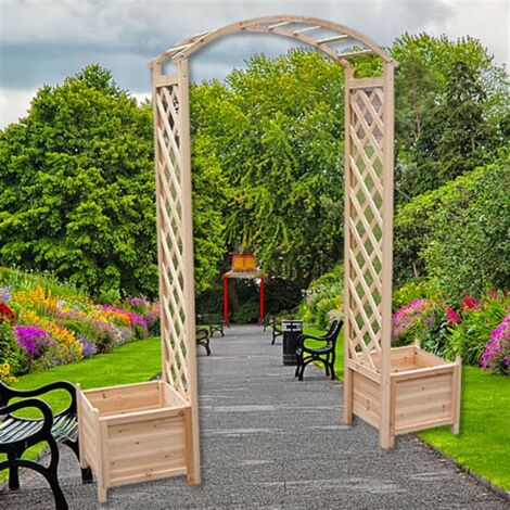 Melko – Arche de jardin en bois 179x41x208cm – Aide à l'escalade pour plantes grimpantes – Avec 2 jardinières 41x41x41cm – Installation simple