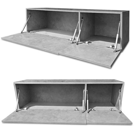 Melko Armoire TV 120CM TV lowboard/sideboard en bois, gris béton, environ 120 x 40 x 33 cm (L x H x P), y compris les ressorts à pression de gaz