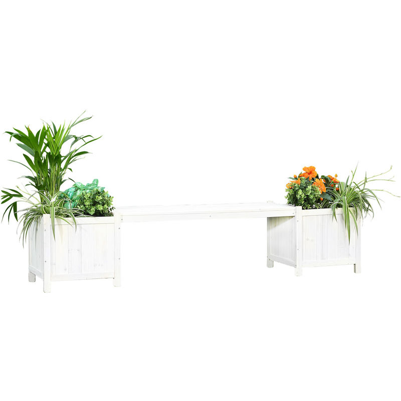 Banc de jardin banc en bois blanc banc de parc 180 cm banc en bois avec rangement banc avec jardinières - Melko