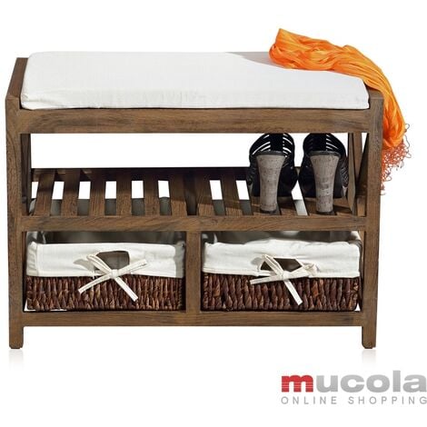 Melko bench shoe rack with 2 baskets in brown 64,7x45,6x34 cm, Shabby