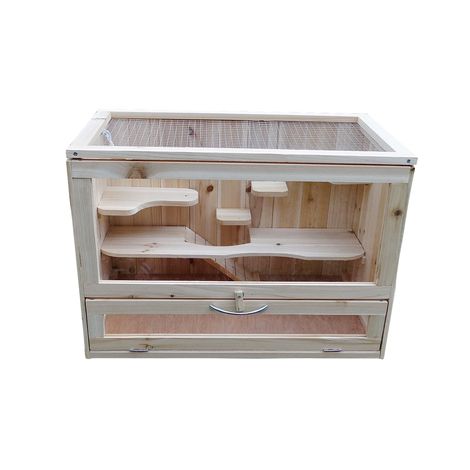 Melko Cage pour petits animaux en bois, 60 x 35 x 42 cm, avec rampe pliable, 5 étages, cage à rongeurs villa hamster cage à souris