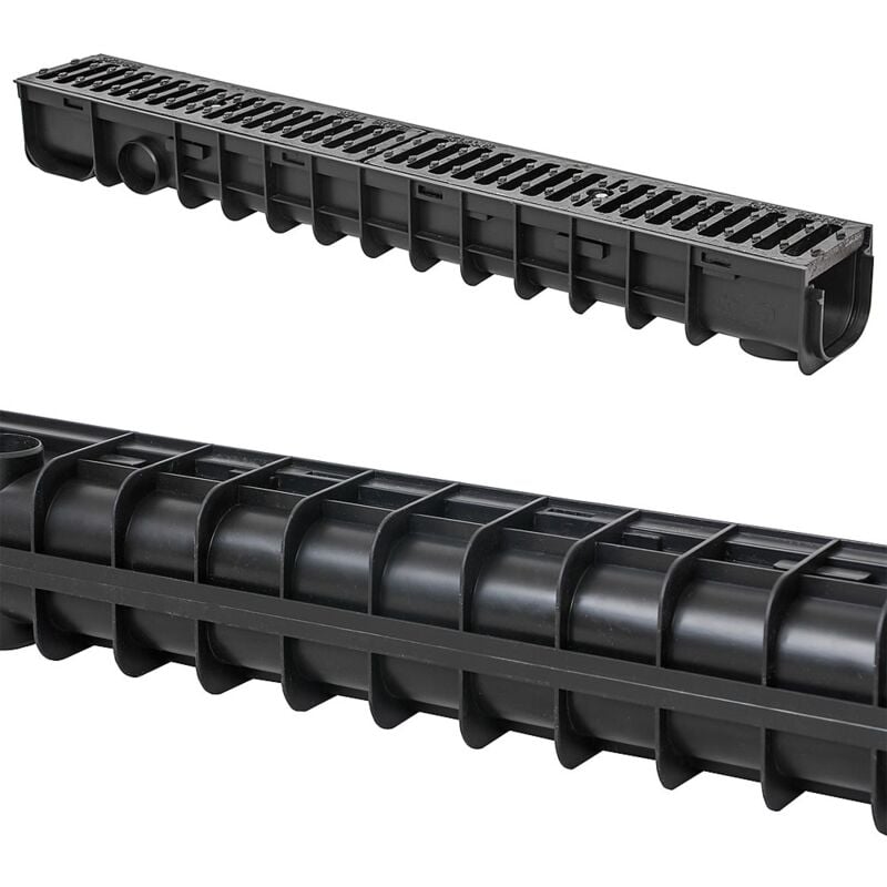 Melko - Canal de drainage Canal de drainage C250, 1 mètre, grille en fonte - convient pour DN75 et avec adaptateur pour DN110