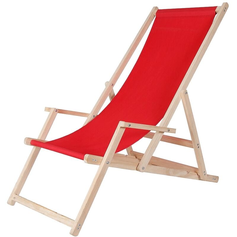 Melko - Chaise de plage avec accoudoir chaise pliante chaise longue en bois chaise longue canapé pliant rouge