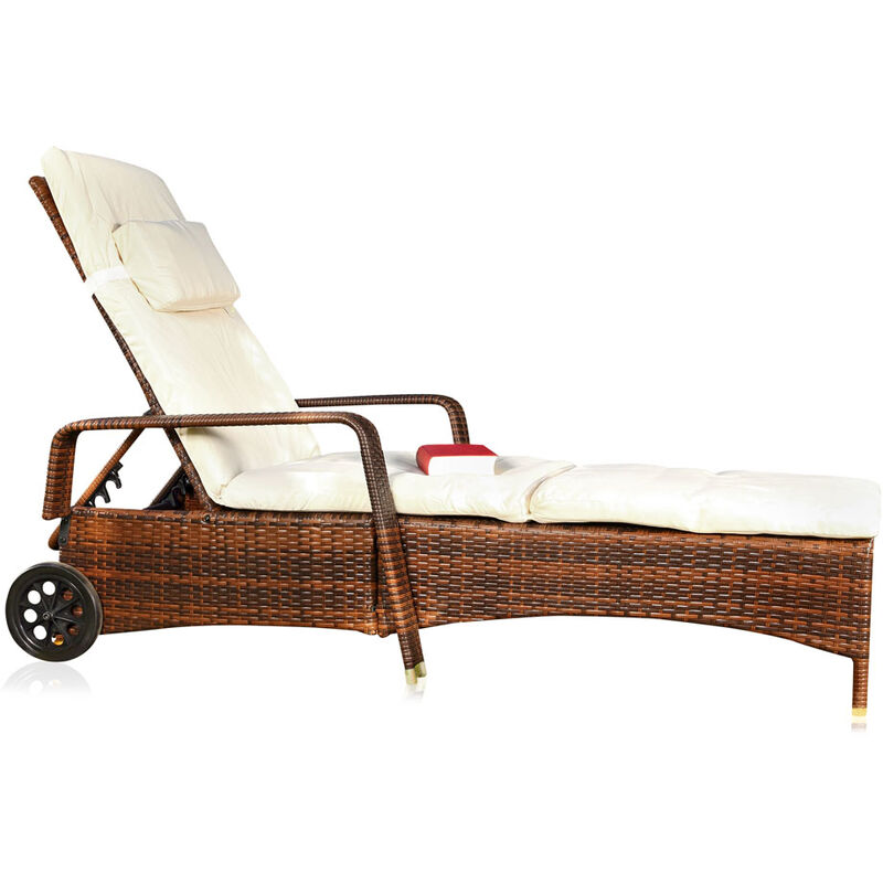 Chaise longue de jardin avec support Chaise longue de plage avec roues Chaise longue de jardin étanche Chaise longue en rotin - Melko