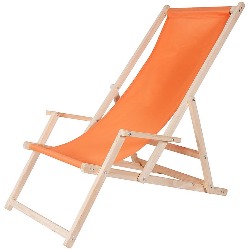 Melko - Chaise longue en bois avec accoudoir chaise longue pliante chaise longue de jardin relax chaise longue de plage en orange