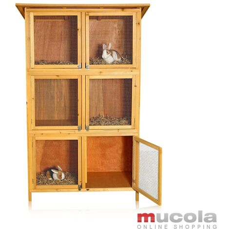Melko – Clapier à lapins en bois résistant 180 x 102 x 48 cm – 6 cases pour séparation – Toit couvert et résistant aux intempéries
