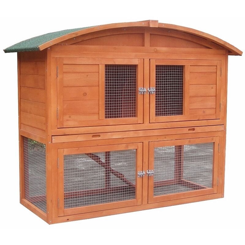 Melko - Clapier pour petits animaux avec enclos extérieur, 120 x 56 x 98 cm, en bois, avec rampe et toit rond