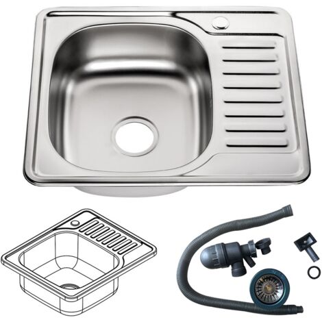 Melko – Évier de cuisine en acier inoxydable 1 bac – Évier d'angle avec égouttoir – Dimensions 58x48x18cm – Siphon inclus et pré-percé pour robinetterie