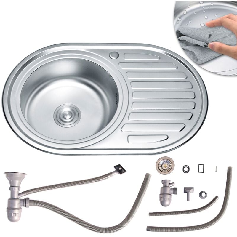 Melko - vier rond en acier inoxydable évier de cuisine en acier inoxydable évier encastré avec set de vidange et siphon