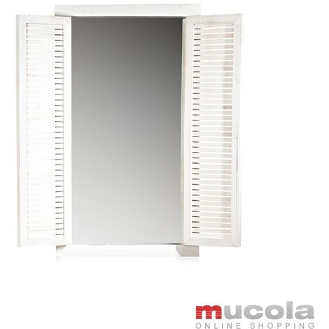 Melko Miroir mural avec portes françaises Miroir d'armoire 70cm miroir fenêtre avec volets Shabby Chic blanc