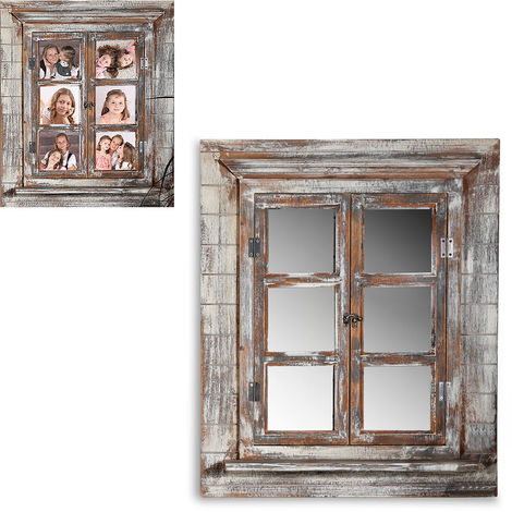 Melko Miroir mural avec volets 64x54cm Fenêtre miroir Shabby Chic avec étagère, portes françaises pouvant servir de cadre 13x13cm