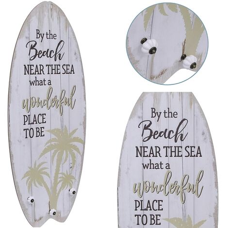 Melko Plankenschild Surfboard Beach 100 cm mit Kleiderhaken Holzbild Surfbrett Wandgarderobe