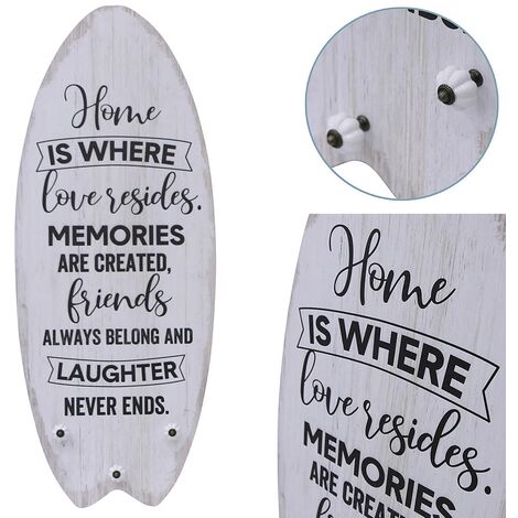Melko Plankenschild Surfboard Home 100 cm mit Kleiderhaken Holzbild Surfbrett Wandgarderobe