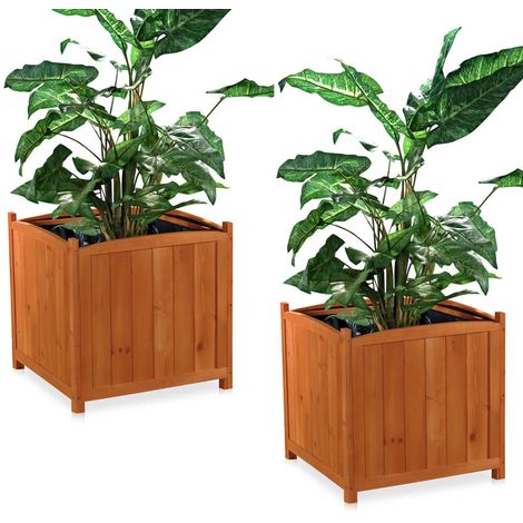 Melko pot de fleurs 2 pcs. boîte à plantes pot de fleurs en bois pour l'intérieur et l'extérieur, marron, 50 x 50 x 50 cm