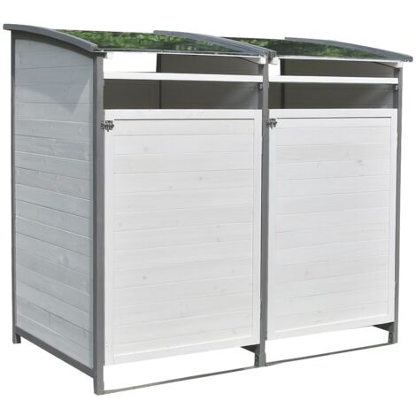 Melko – Poubelle en bois anthracite/blanc 240 litres – Dimensions 140 x 85 x 127 cm – Système d'évacuation des eaux de pluie