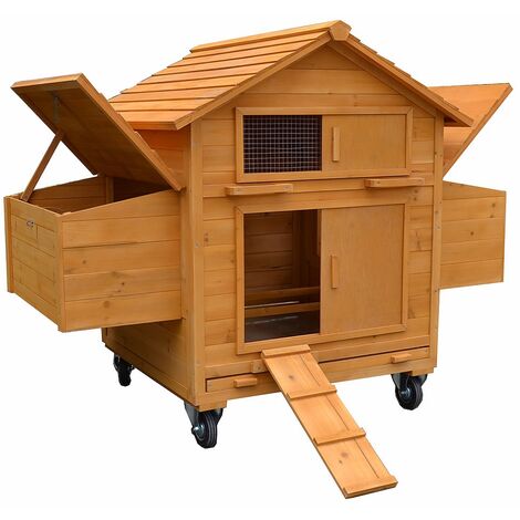 Melko – Poulailler en bois pour 4 poules – Dimensions 157x90x114cm – 2 nichoirs accessibles – Roues pour terrains accidentés – Tiroir coulissant pour nettoyage facile