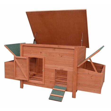 Melko – Poulailler XXL 179 x 80 x 75 cm avec 4 nichoirs et rampe d'accès – Structure en bois imperméable – Habitat pour poules et petits animaux