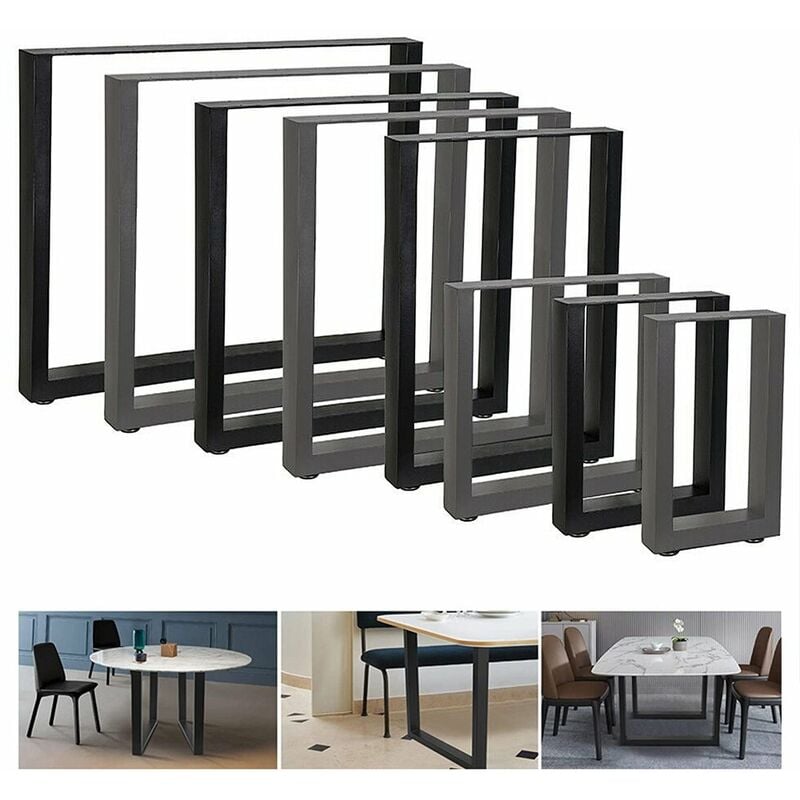 Melko - set de 2 chemins de table en profils carrés 30 x 43 cm pied de table noir profond pieds de table design industriel y compris protections de