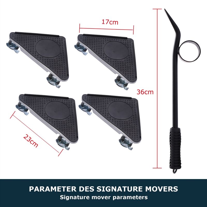 Melko set de transport de meubles 5 pièces lève-meubles DURO aide mobile au déménagement roulettes de meubles glissières de meubles jusqu'à 200 kg