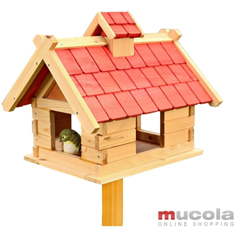 Melko Silo de nourriture pour oiseaux de la villa Melko, 44 x 34 x 37 cm, en bois, avec feutre de couverture rouge