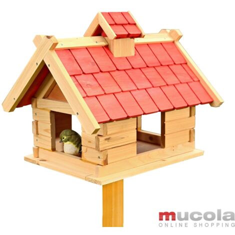 Melko Silo de nourriture pour oiseaux de la villa Melko, 44 x 34 x 37 cm, en bois, avec feutre de couverture rouge