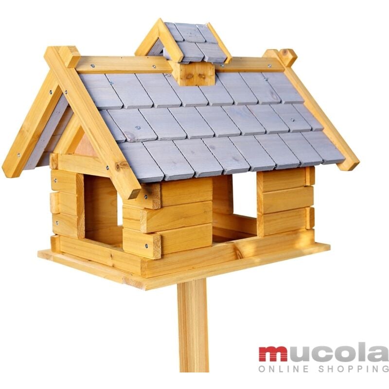 Silo de nourriture pour oiseaux de la villa 44 x 34 x 37 cm, en bois, avec un toit en feutre gris - Melko