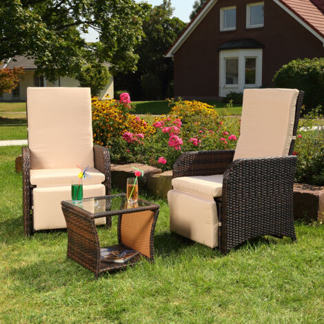 Melko Sitzgarnitur Poly Rattan Gartenset Braun Gartenmöbel Lounge Sessel Tisch 