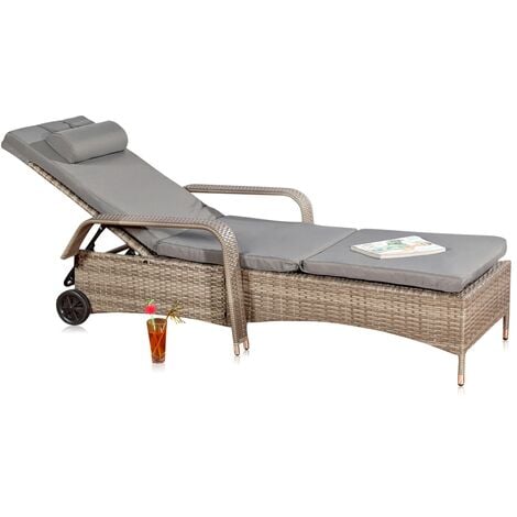 Melko Sonnenliege Grau Polyrattan Gartenliege Terrassenliege Relaxliege Strandliege 