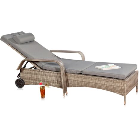 Melko Sonnenliege Grau Polyrattan Gartenliege Terrassenliege Relaxliege Strandliege 