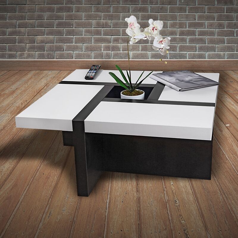 Table basse table de salon blanc/noir, 80x80x35 cm, table d'appoint designer bois - Melko