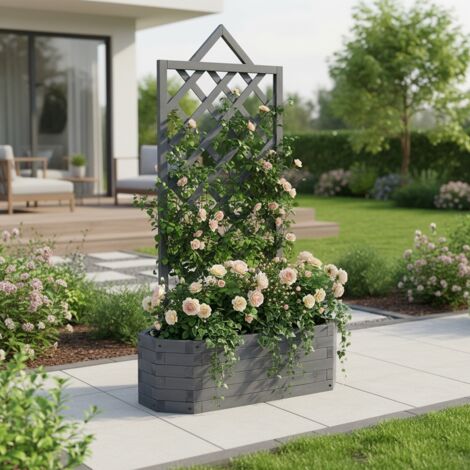 Melko Treillis 150CM avec jardinière Arche de rose avec jardinière en bois Aide à la plantation pour les plantes à suspendre, à grimper ou en pot