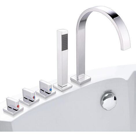 Melko Wannenrandarmatur 5tlg. Badewannenarmatur Chrom Wasserfall Einhebelmischer 