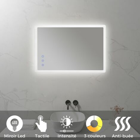 MELLOW Miroir LED salle de bain 50 x 70 cm réversible, anti-buée +  éclairage et intensité réglables