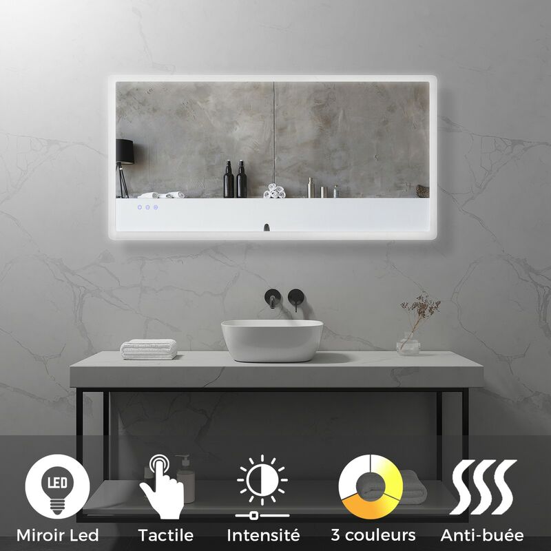 Saniverre - mellow Miroir led salle de bain 70 x 140 cm, anti-buée + éclairage et intensité réglables