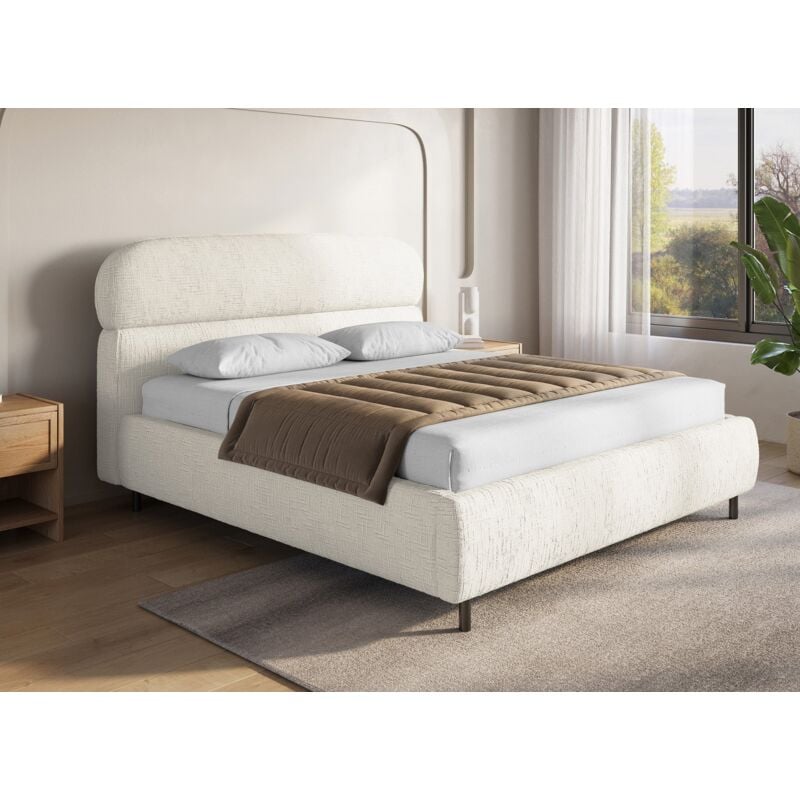 Melo - Lit coffre en velours chiné beige 160x200cm melo