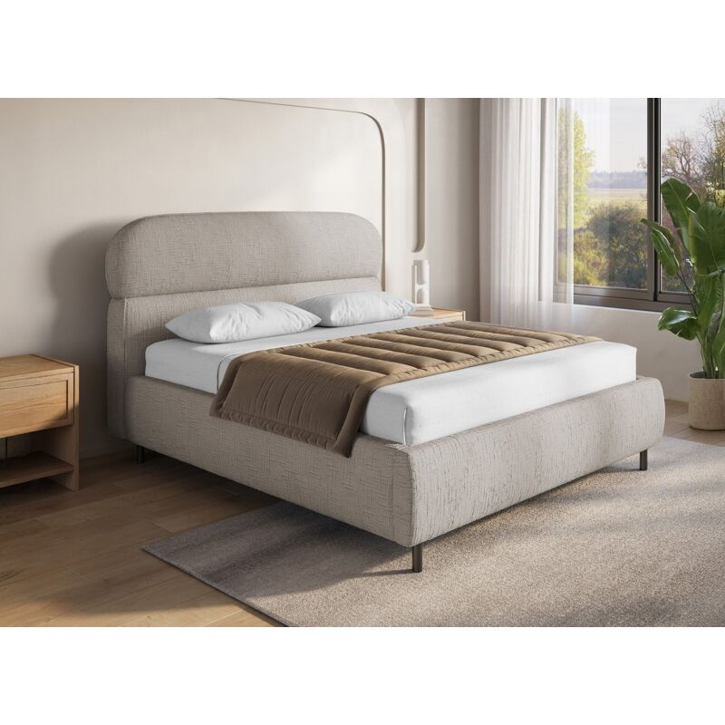 Melo - Lit coffre en velours chiné taupe 140x190cm melo
