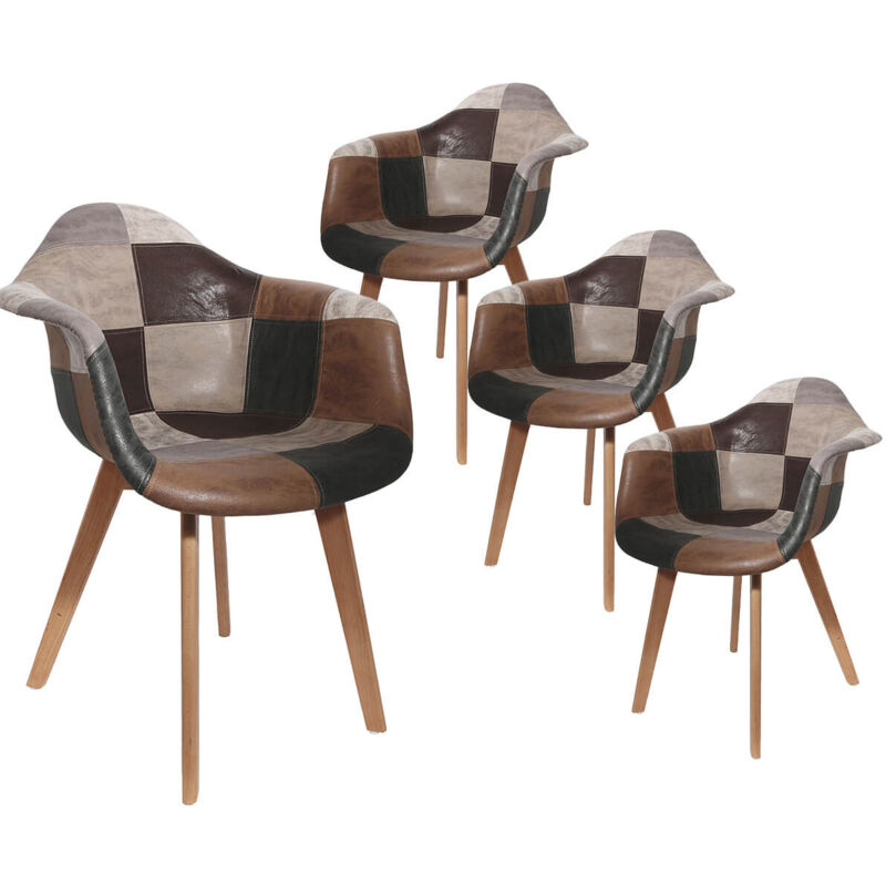 MELO - Lot de 4 Fauteuils Scandinaves Aspect Vieux Cuir